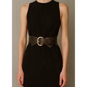 Remi&Reid Vintage Brown Leather Belt Brass Buckle Zigzag Cutout Design Unisex 28